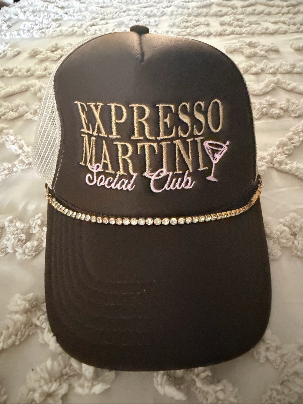 Expresso Martini Social Club Black Rhinestone Trucker Hat